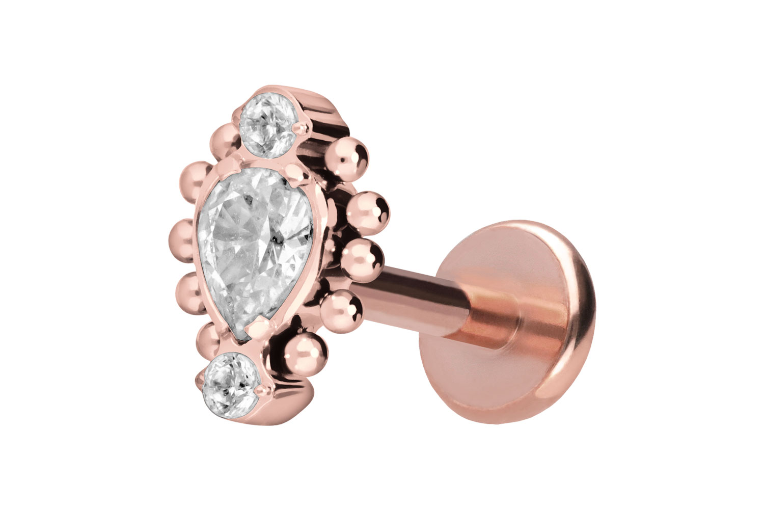 Titan Labret Piercing mit Push Fit 3 EINGEFASSTE KRISTALLE + KUGELN